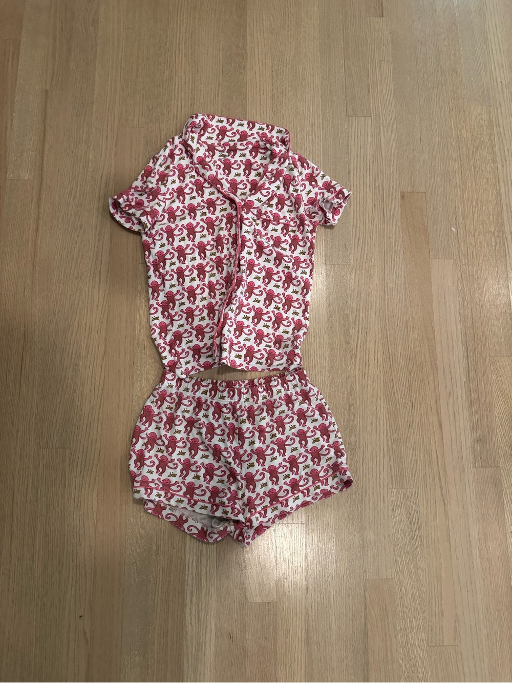 Roller Rabbit Pink and White Monkey Print Short Pajama Set